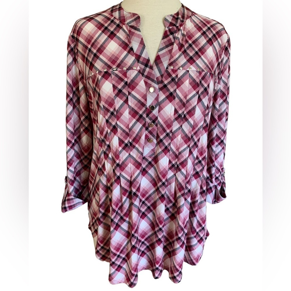 COCOMO Small Pink Red 3/4 3/4 sleeve women's Pintuck Blouse top shirt